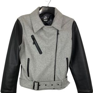Nike NSW Women’s Medium Gray Wool Destroyer Jacket Zip Front Black Leath…